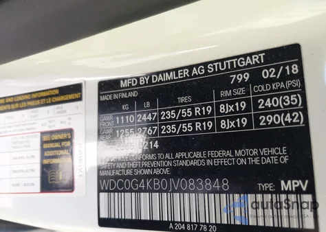 2018 Mercedes-Benz Glc from USA, damaged, VIN WDC0G4KB0JV083848